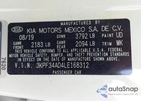 2020 Kia Forte Gt-Line from USA, damaged, VIN 3KPF34AD4LE168312